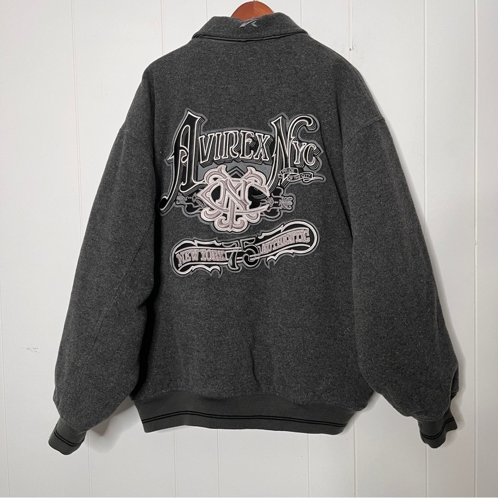 Avirex NYC Wool Nylon Gray Reversible Bomber Jacket Embroidered Logo Men's 4XL